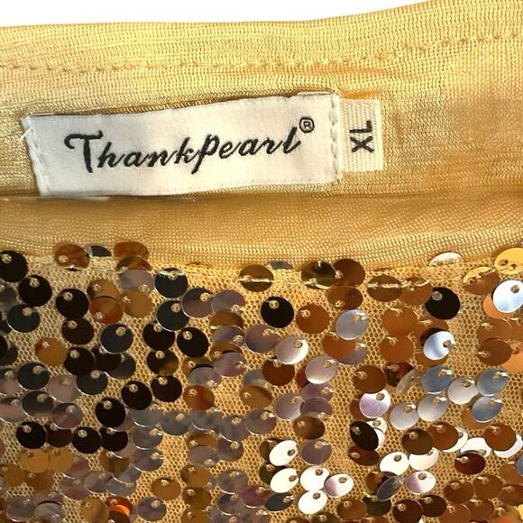 Thankpearl Gold Blouse Sequin Womens XL Sparkly Party Glam Boatneck Long Sleeve - Picture 3 of 8